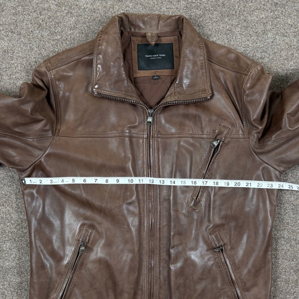 VTG Marc New York Brown Genuine Leather Harrington Jacket Men’s L Full Zip Coat - Picture 15 of 16